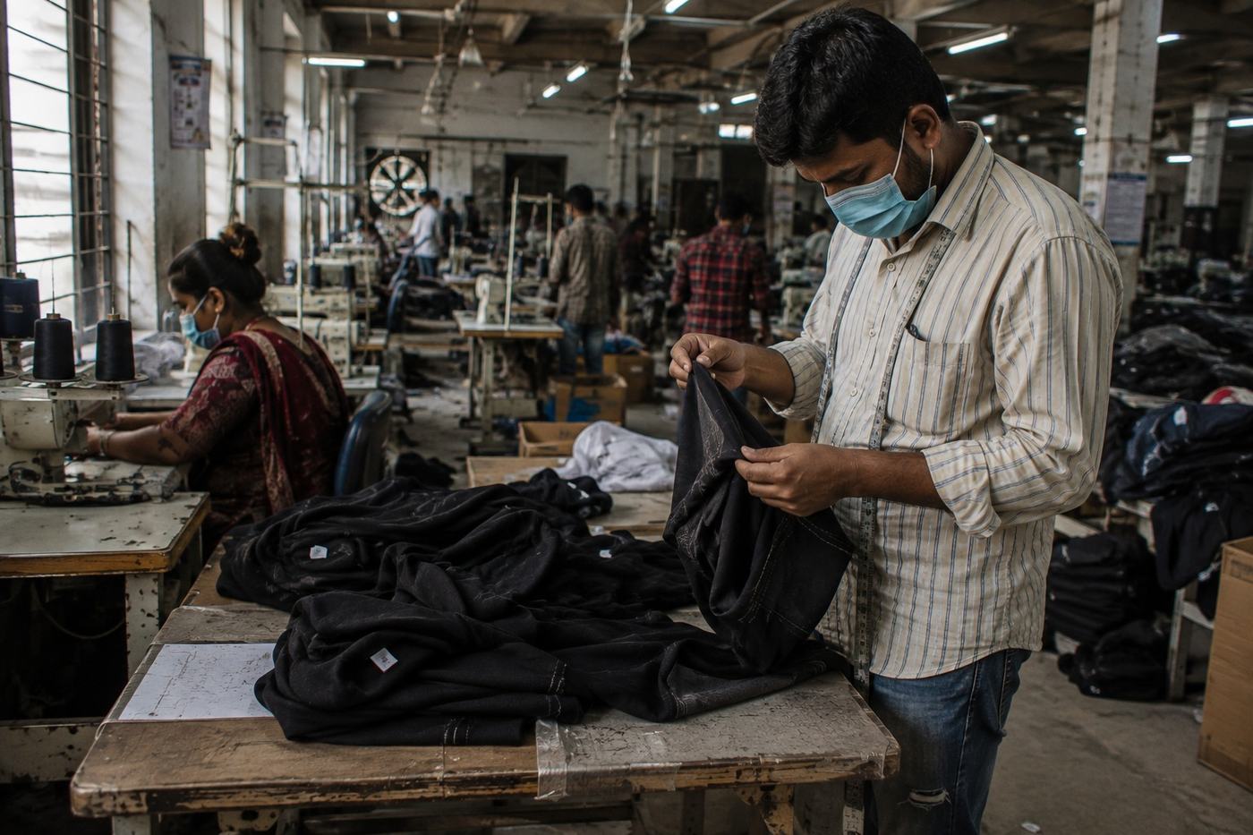 Garment and fabric inspection on the factory production floor, India